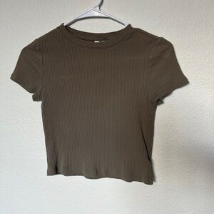 Grayish Green Ribbed H&M Crop Top
